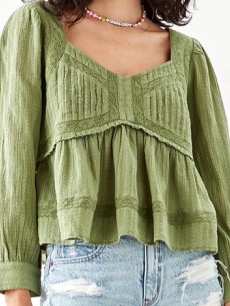 American Eagle Outfitters Olive Green Peasant Blouse